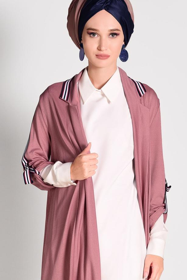 Tesettür giyim  ŞERİT DETAYLI UZUN HIRKA 85571  - TRENDTESETTÜR