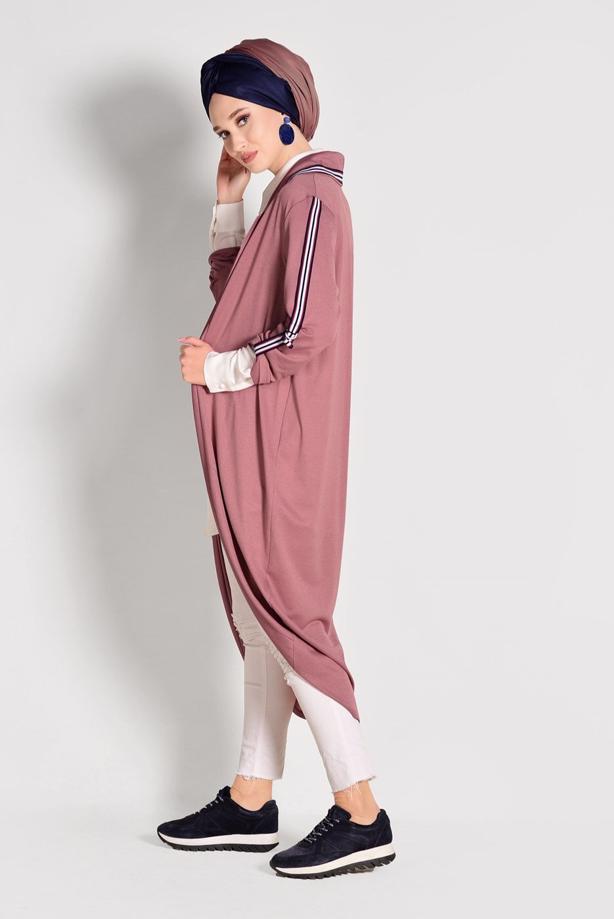 Tesettür giyim  ŞERİT DETAYLI UZUN HIRKA 85571  - TRENDTESETTÜR