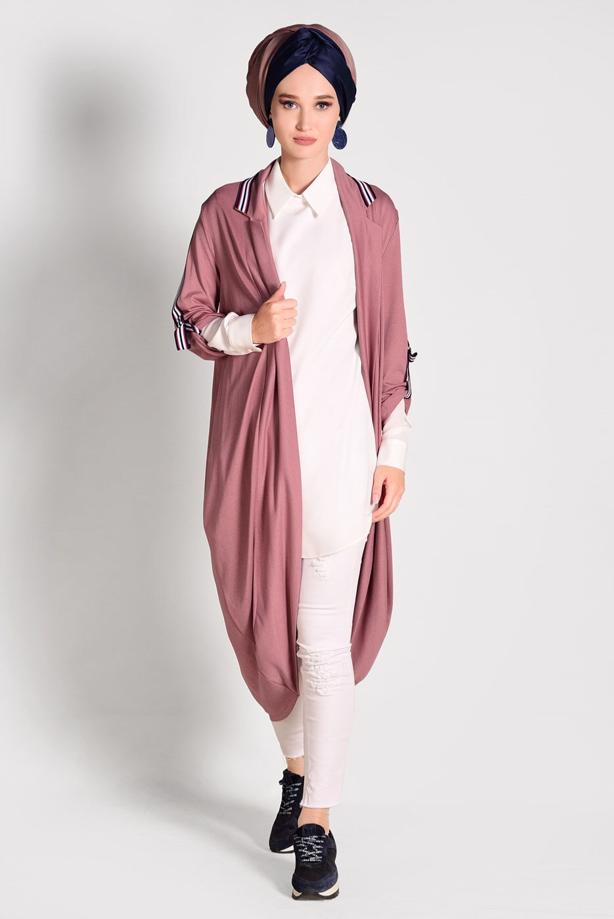 Tesettür giyim  ŞERİT DETAYLI UZUN HIRKA 85571  - TRENDTESETTÜR