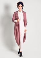 Tesettür giyim PEMBE ŞERİT DETAYLI UZUN HIRKA 85571 