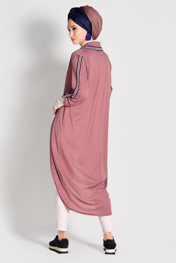 Tesettür giyim  ŞERİT DETAYLI UZUN HIRKA 85571  - TRENDTESETTÜR