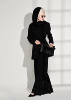 Tesettür giyim SİYAH T 8209 ModaBu- İncili Kuşaklı Takım