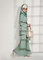 Tesettür giyim YEŞİL T 8209 ModaBu- İncili Kuşaklı Takım
