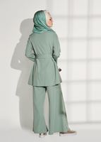 Tesettür giyim YEŞİL T 8209 ModaBu- İncili Kuşaklı Takım