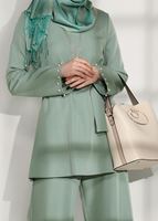 Tesettür giyim YEŞİL T 8209 ModaBu- İncili Kuşaklı Takım