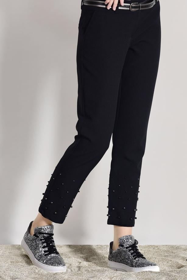 Tesettür giyim  T 7209 Aynaz- Boncuk İşlemeli Dar Paça Pantolon - TRENDTESETTÜR