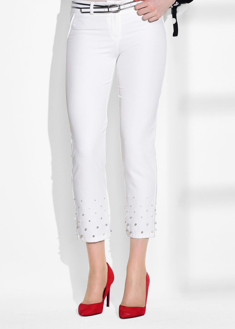 Vêtements hijab CRÈME PANTALON SKINNY BRODÉ DE PERLES T 7209