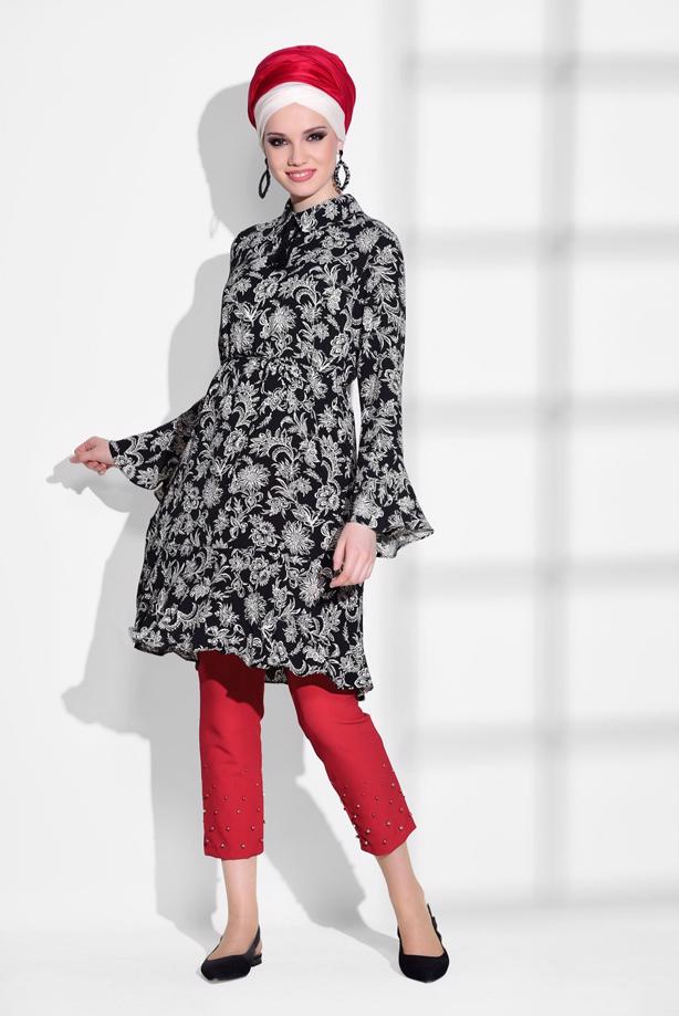 Tesettür giyim  T 7209 Aynaz- Boncuk İşlemeli Dar Paça Pantolon - TRENDTESETTÜR