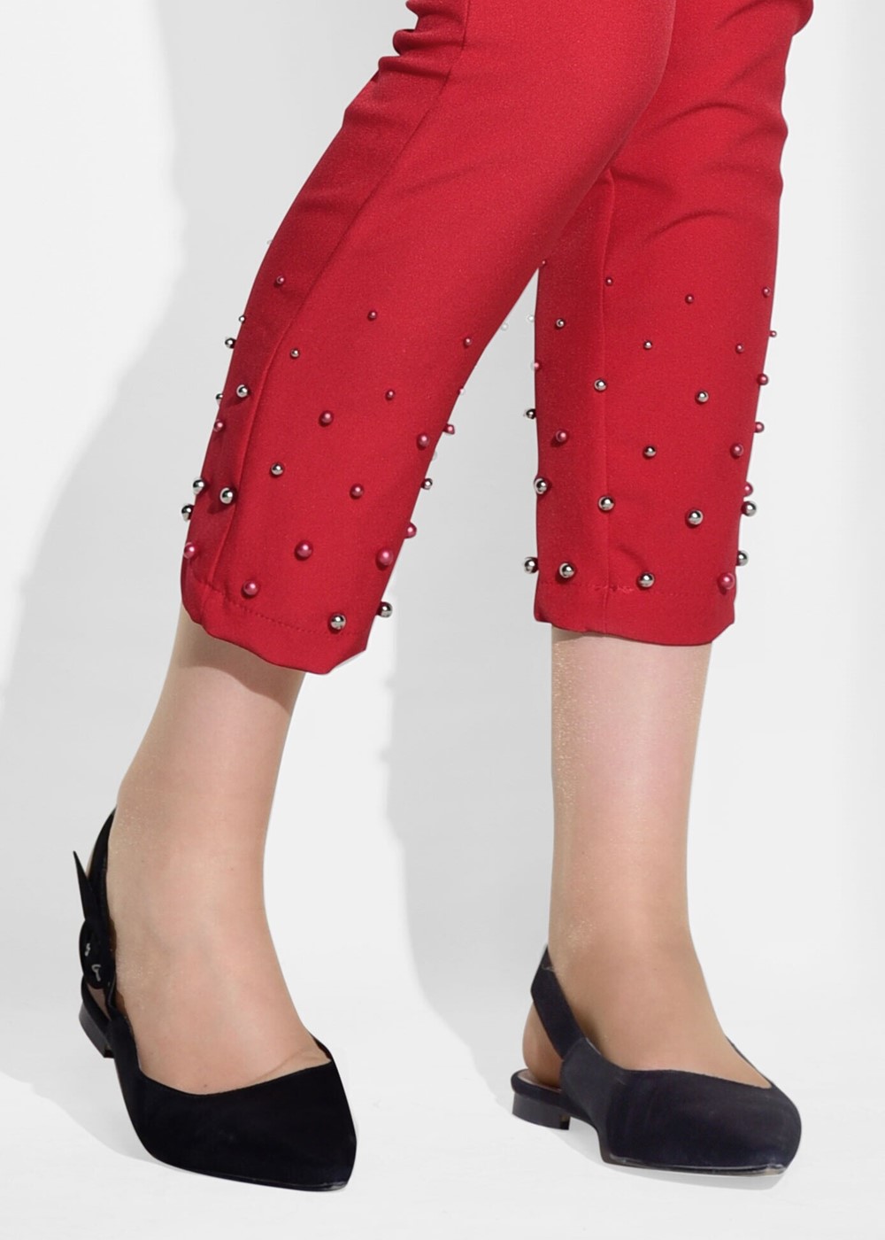 Vêtements hijab ROUGE PANTALON SKINNY BRODÉ DE PERLES T 7209