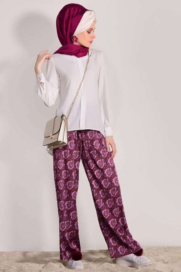 Tesettür giyim  T 90033 H Fashion-Desenli Pantolon - TRENDTESETTÜR
