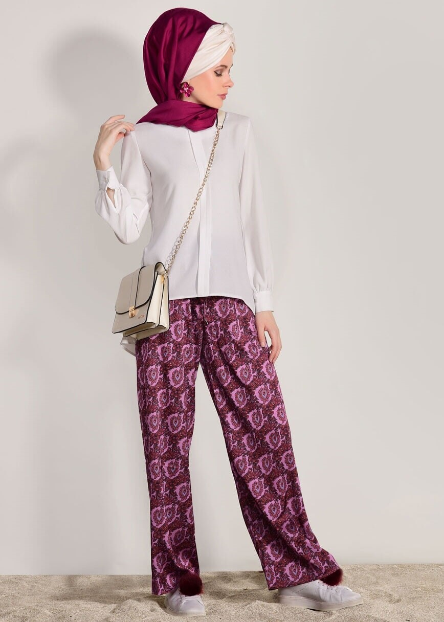 Tesettür giyim PEMBE T 90033 H Fashion-Desenli Pantolon