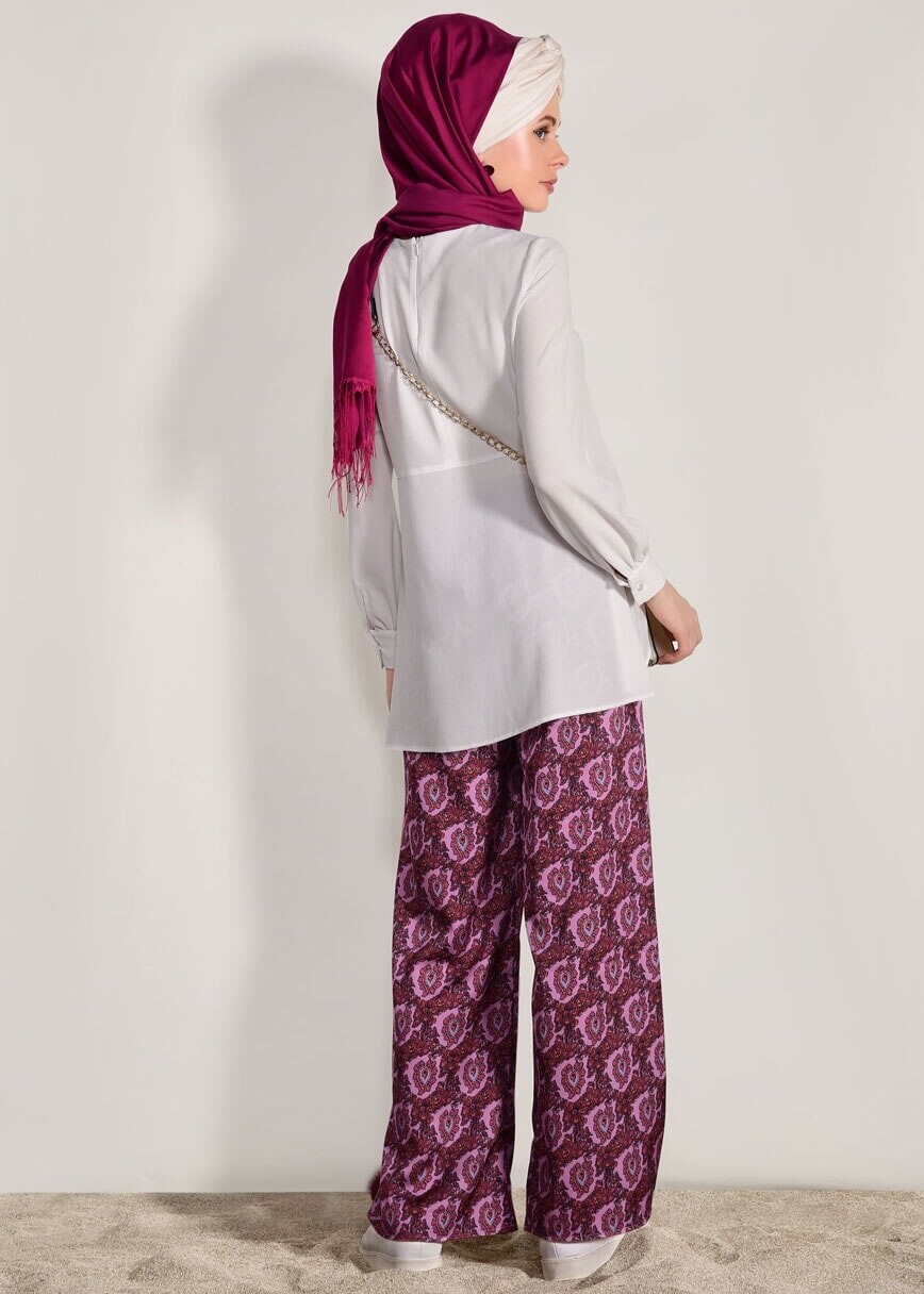 Tesettür giyim PEMBE T 90033 H Fashion-Desenli Pantolon