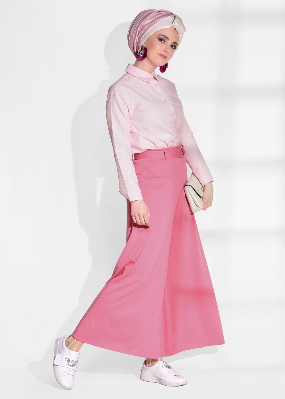 Hijab clothing PINK BELT DETAIL PALAZZO PANTS 068 