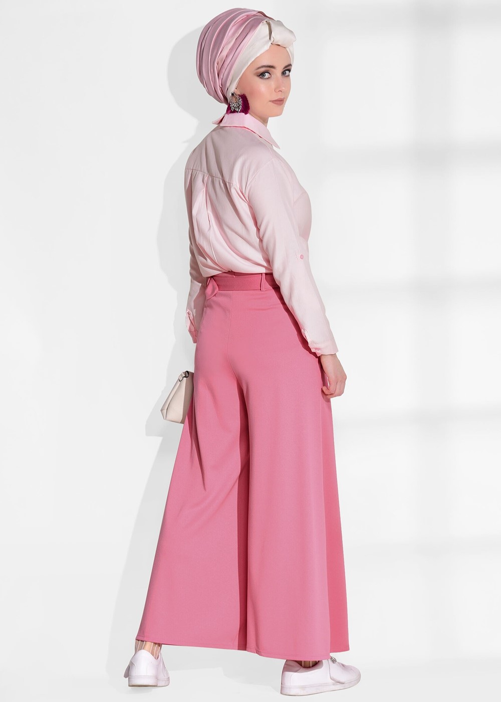 Hijab clothing PINK BELT DETAIL PALAZZO PANTS 068 