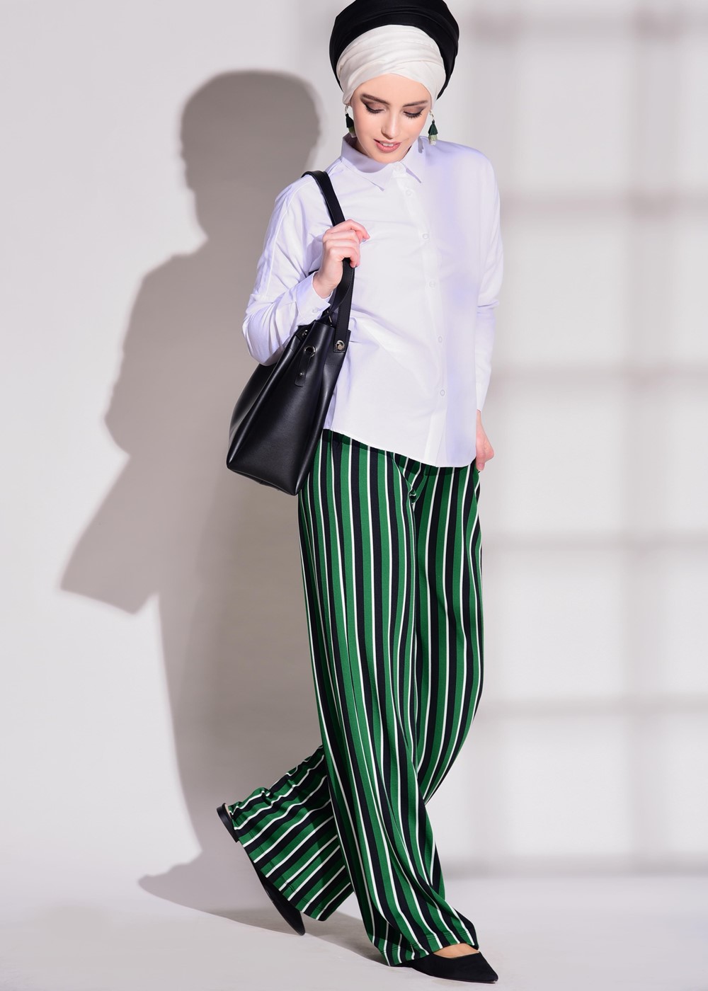 Hijab clothing GREEN  STRIPED PANTS T 146