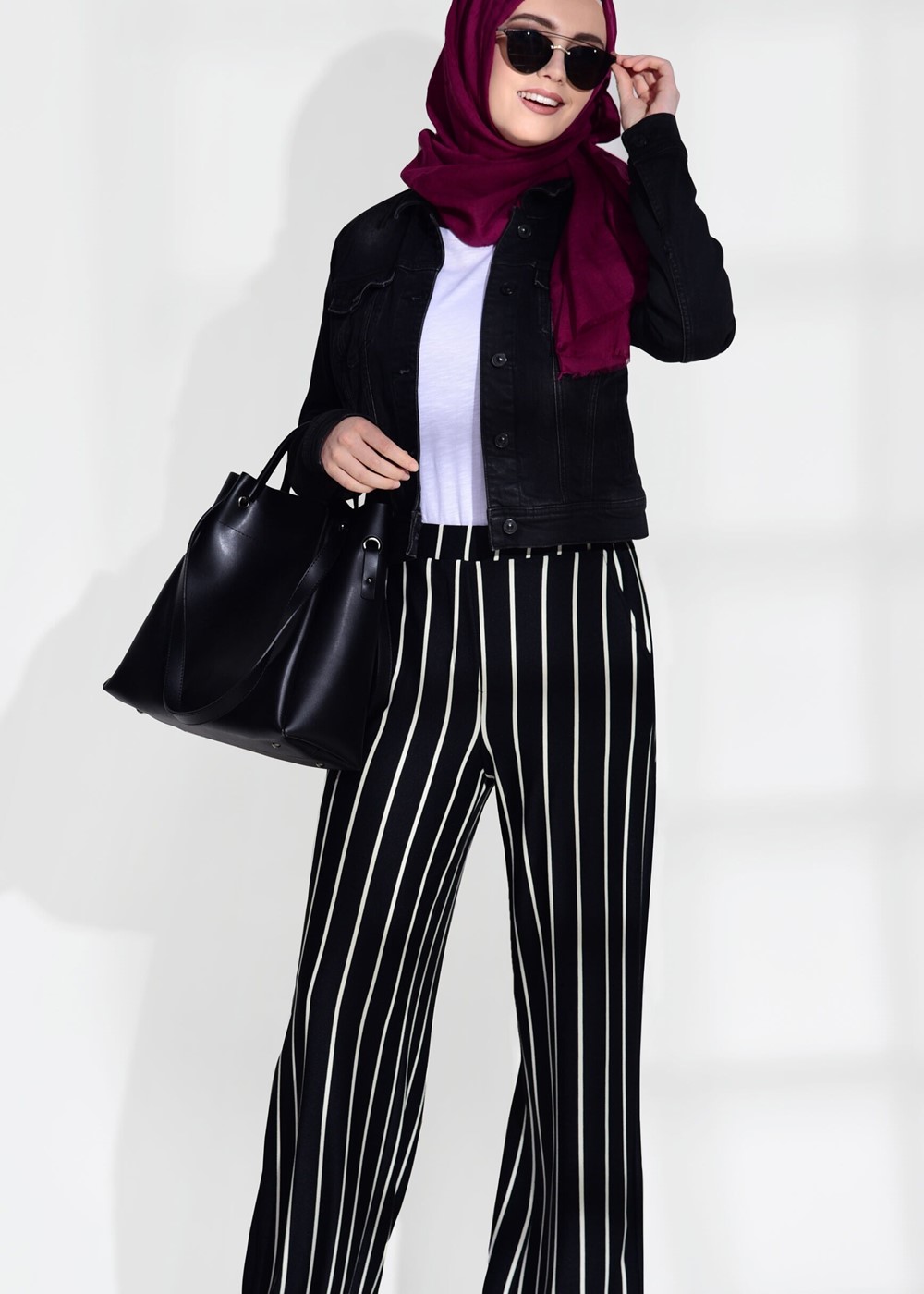 Vêtements hijab NOIR PANTALON À RAYURES 328