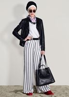 Vêtements hijab NOIR PANTALON CEINTURE À RAYURES 0796