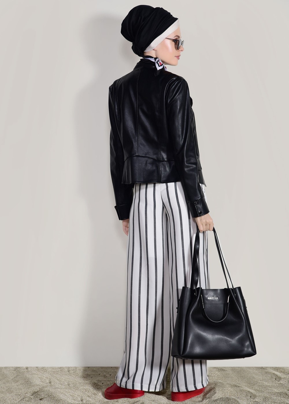 Vêtements hijab NOIR PANTALON CEINTURE À RAYURES 0796