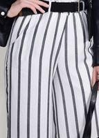 Tesettür giyim SİYAH ÇİZGİLİ KEMERLİ PANTOLON 0796 