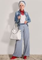 Hijab clothing CREAM STRIPED BELTED PANTS 0796 