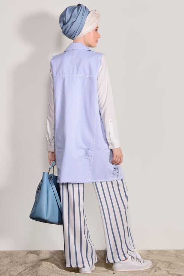 Tesettür giyim  ÇİZGİLİ KEMERLİ PANTOLON 0796  - TRENDTESETTÜR