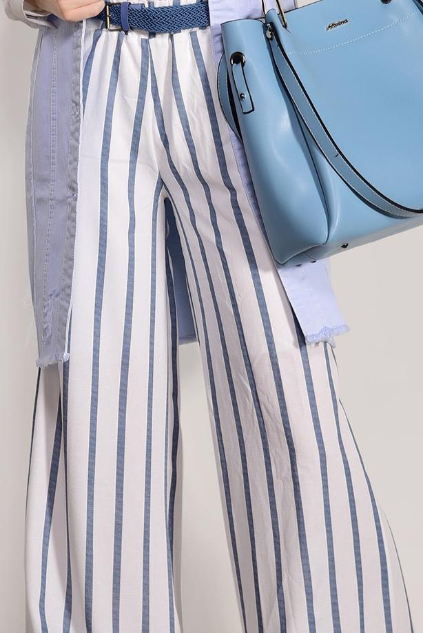 Tesettür giyim  ÇİZGİLİ KEMERLİ PANTOLON 0796  - TRENDTESETTÜR