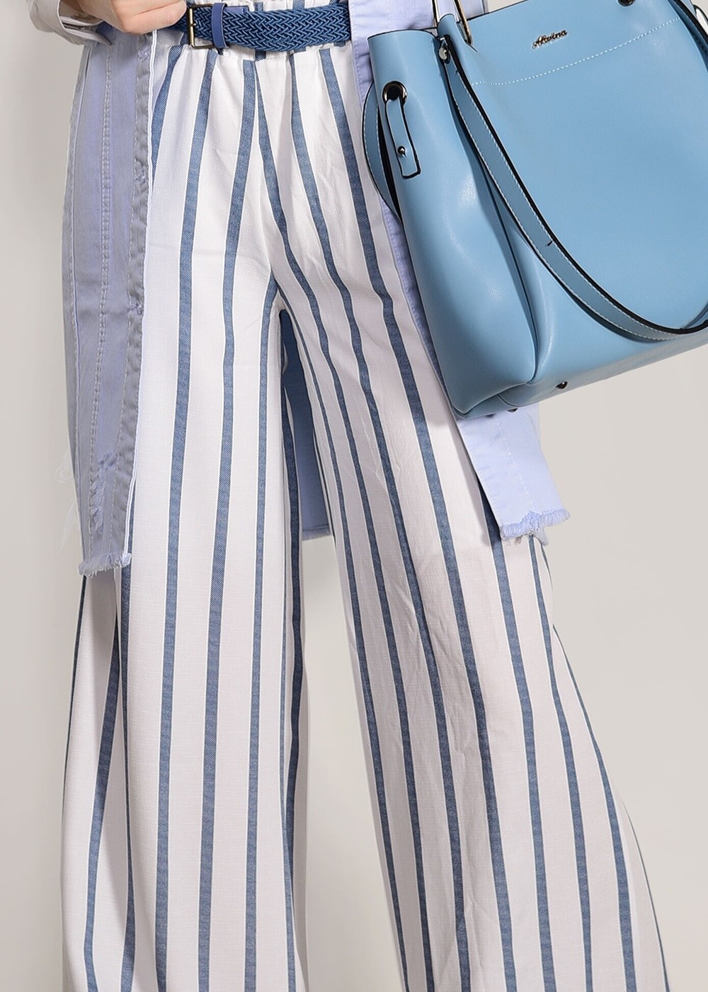 Hijab clothing NAVY BLUE STRIPED BELTED PANTS 0796 