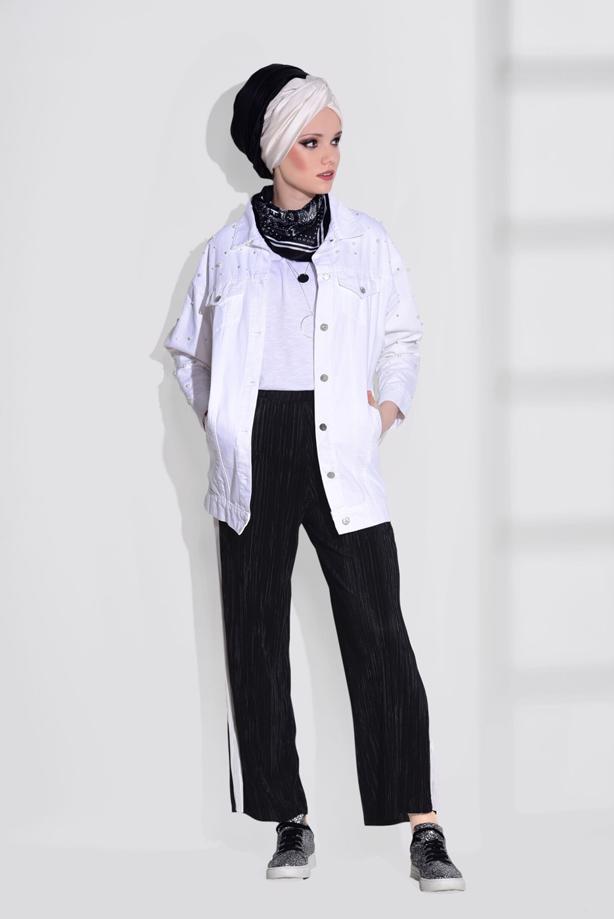 Vêtements hijab  PLEATED STRIPE DETAIL PANTS 939  - TRENDTESETTÜR