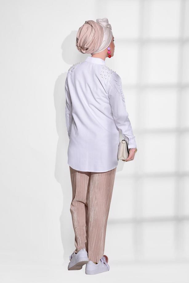 Hijab-Kleidung  T 1204 Pr Collection- Pilise Detaylı Krep Pantolon - TRENDTESETTÜR