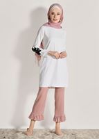 Tesettür giyim PUDRA T 1954 Mısra- Paça Kısmı Fırfır Detaylı Pantolon