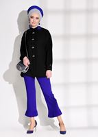Tesettür giyim LACİVERT T 1954 Mısra- Paça Kısmı Fırfır Detaylı Pantolon
