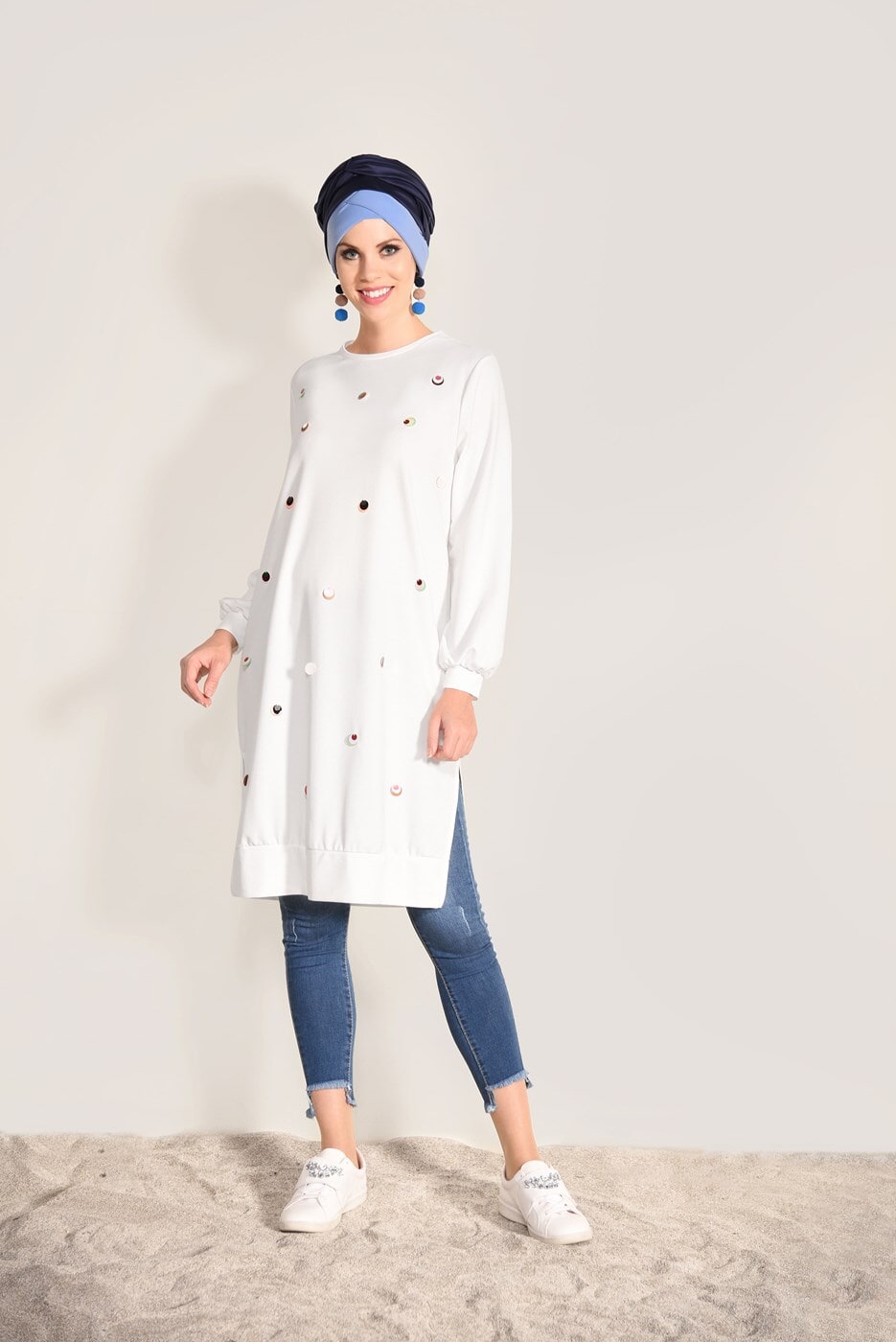 Tesettür giyim LACİVERT PÜSKÜL DETAYLI DENİM PANTOLON 2113