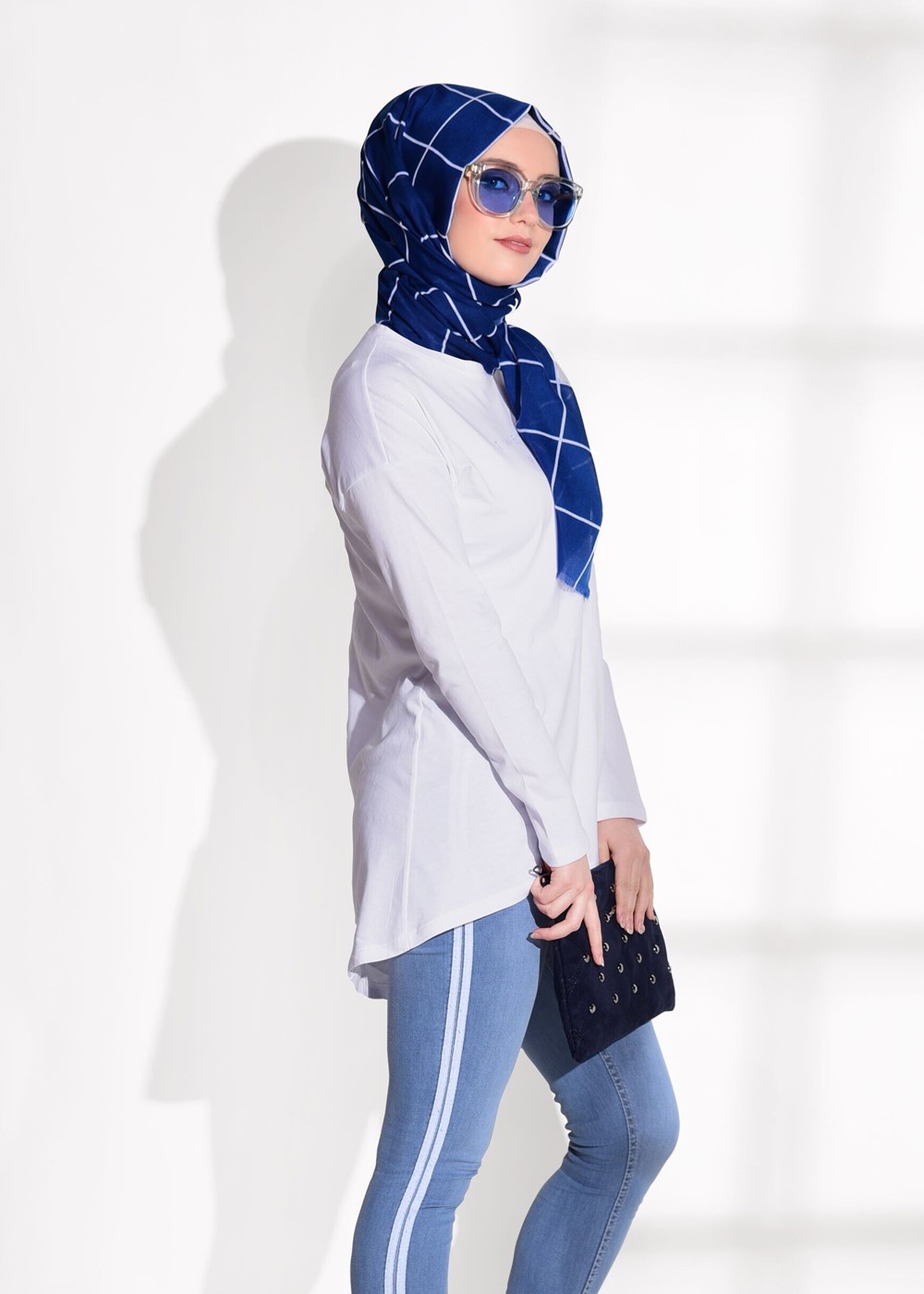 Vêtements hijab BLEU PANTALON EN DENIM DÉTAILLÉ LIGNE 3113