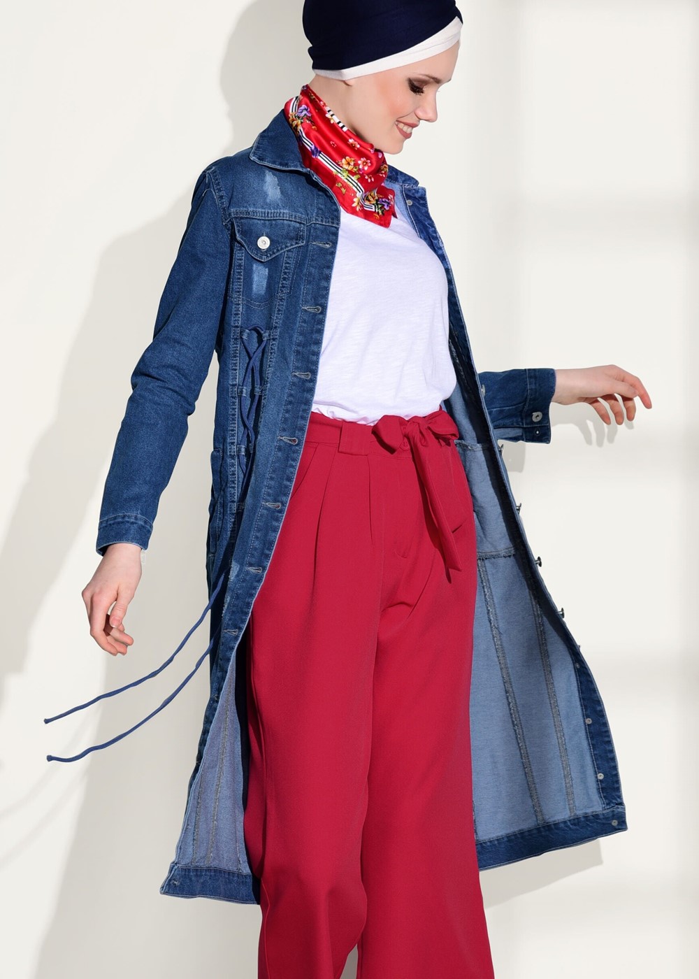 Tesettür giyim KIRMIZI T 3218 Bwest-Bol Kesim Pantolon