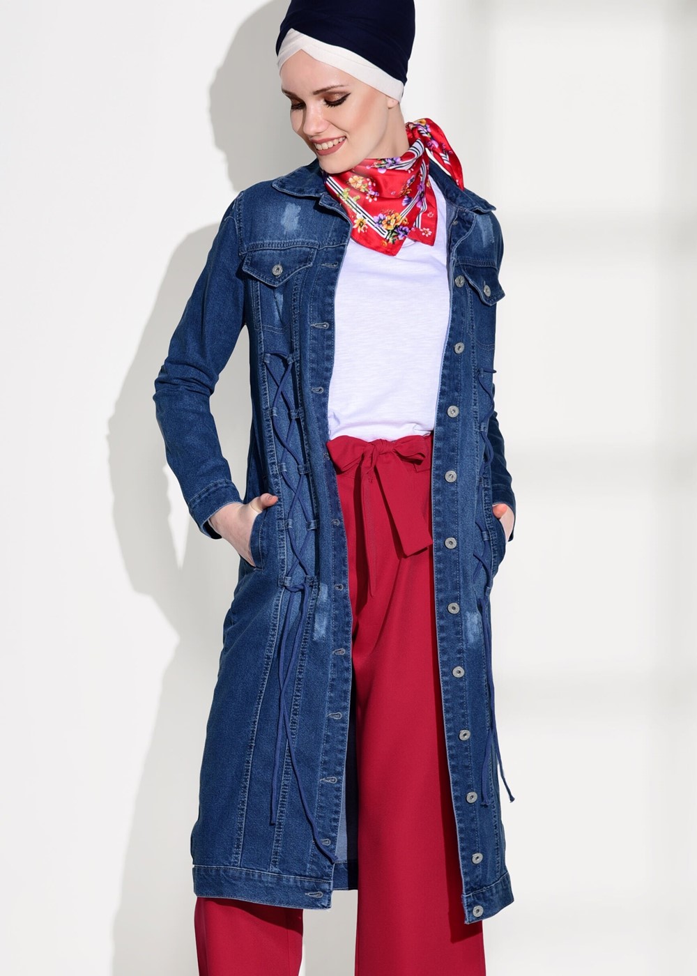 Tesettür giyim KIRMIZI T 3218 Bwest-Bol Kesim Pantolon