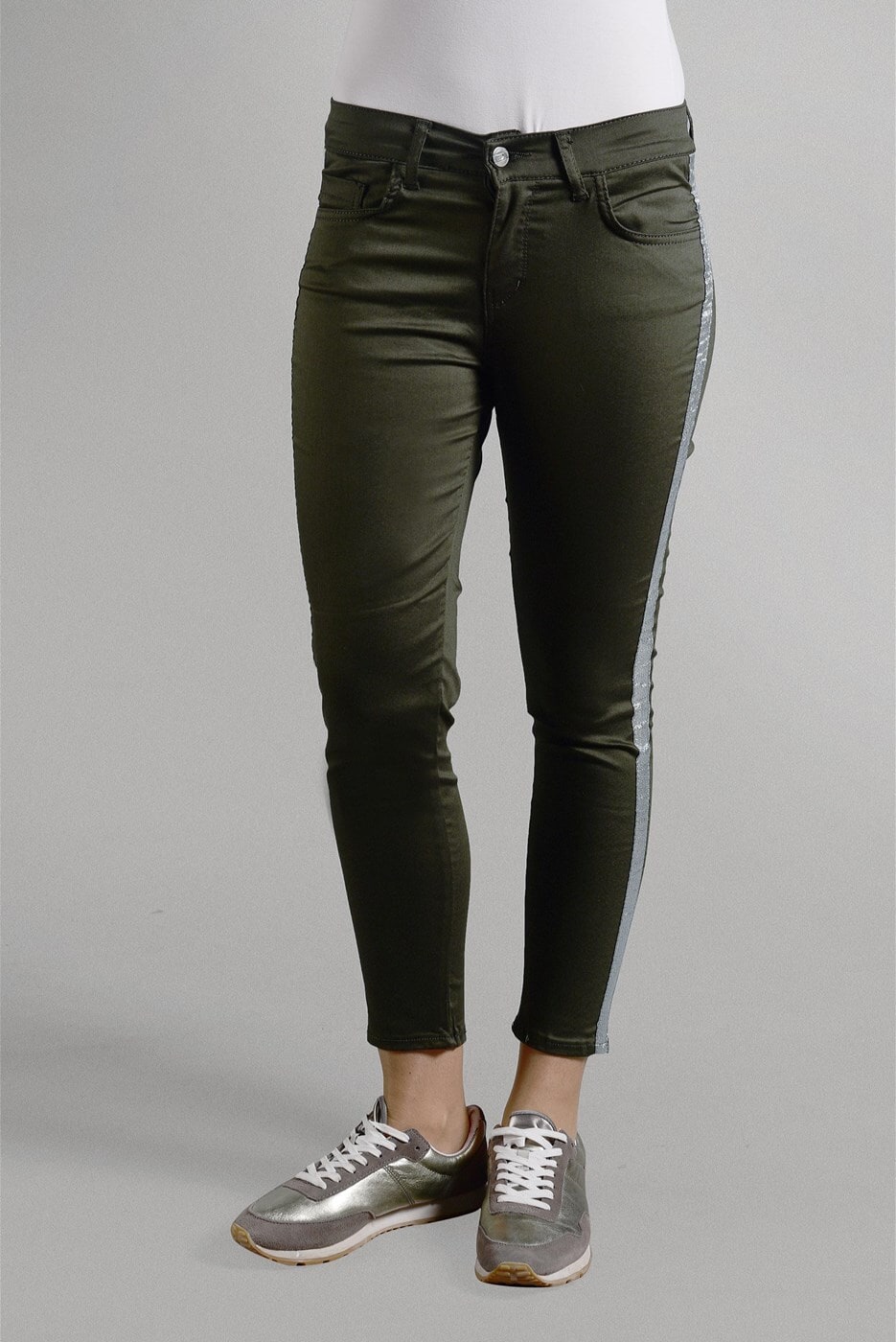 Tesettür giyim HAKİ SİM ŞERİTLİ DAR PAÇA PANTOLON 3409