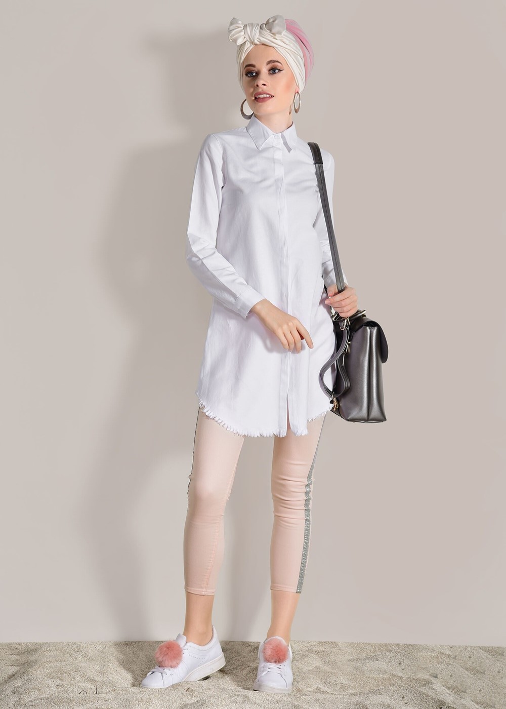 Tesettür giyim PUDRA SİM ŞERİTLİ DAR PAÇA PANTOLON 3409