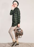 Tesettür giyim VİZON SİM ŞERİTLİ DAR PAÇA PANTOLON 3409