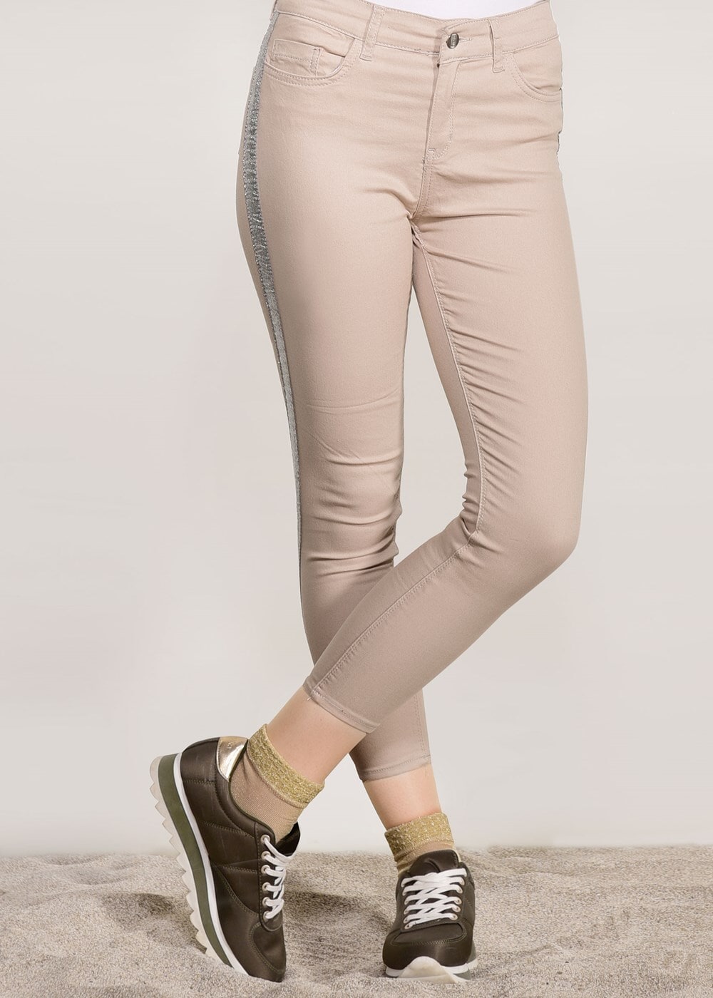 Tesettür giyim VİZON SİM ŞERİTLİ DAR PAÇA PANTOLON 3409