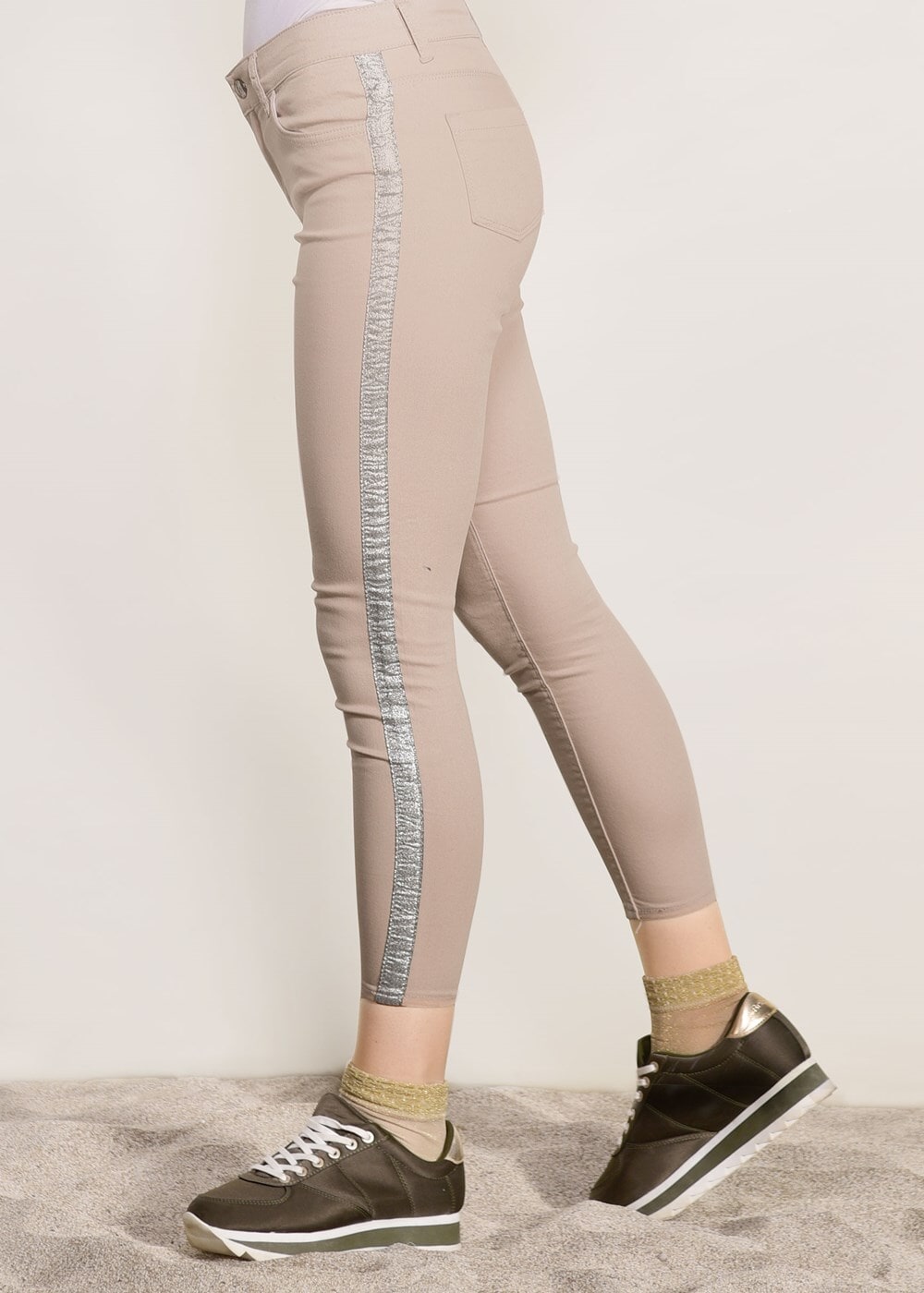 Tesettür giyim VİZON SİM ŞERİTLİ DAR PAÇA PANTOLON 3409