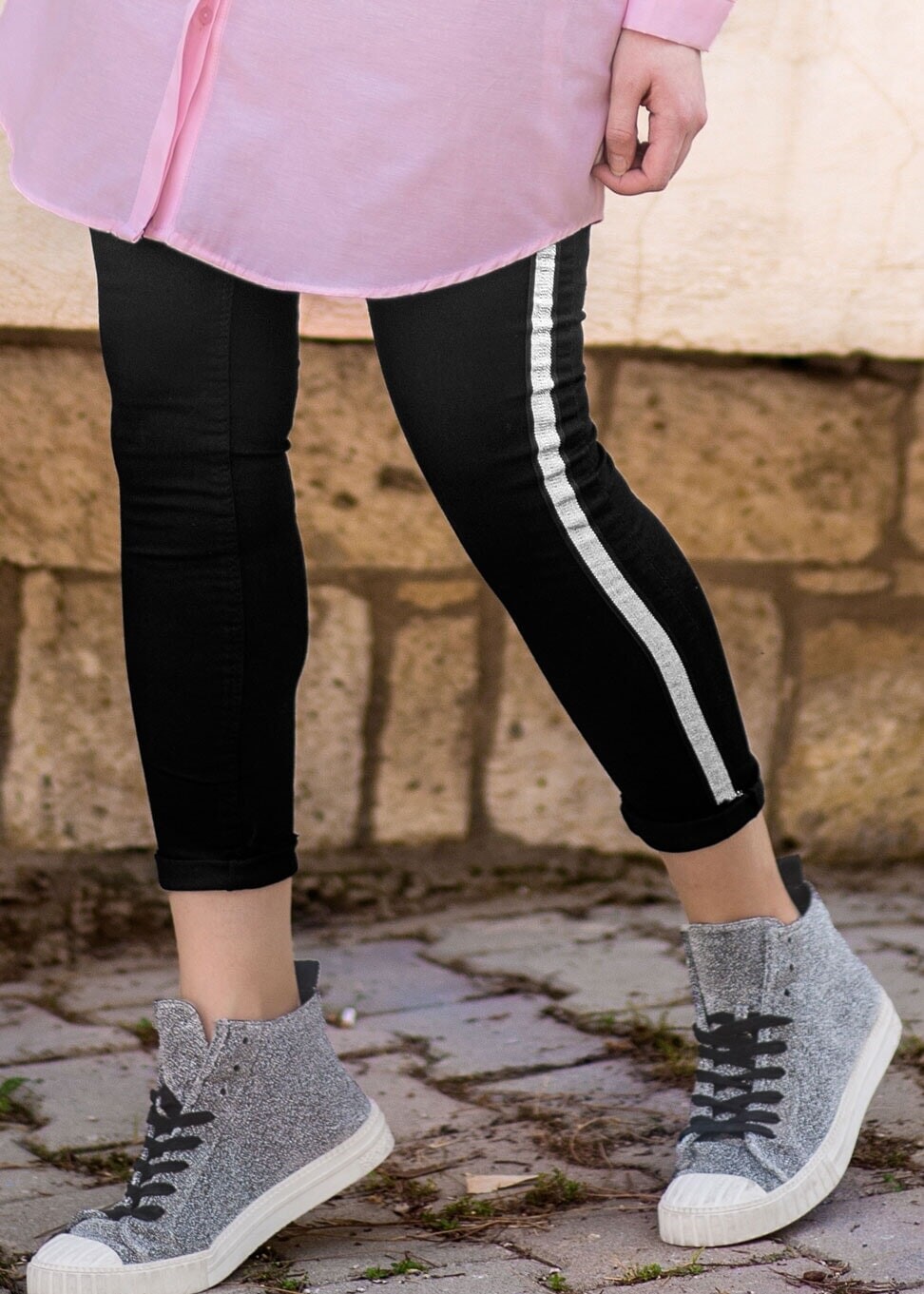 Tesettür giyim SİYAH T 3828 Ksd-Yükselbel  Dar Paça Pantolon