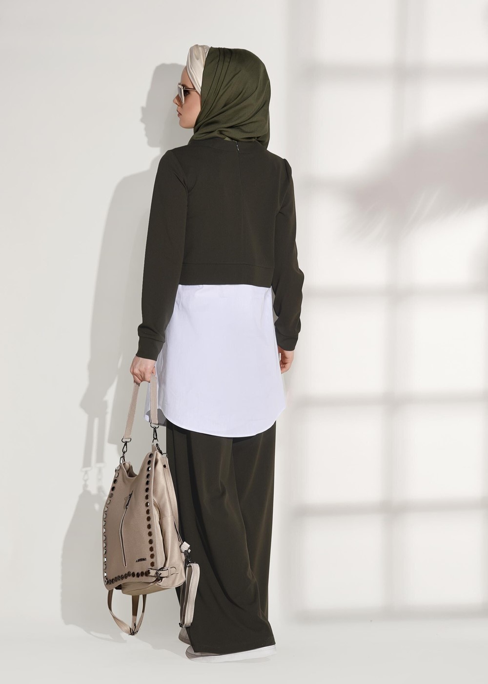 Tesettür giyim HAKİ T 4005  Loreen- Bel Kısmı Lastikli Pantolon