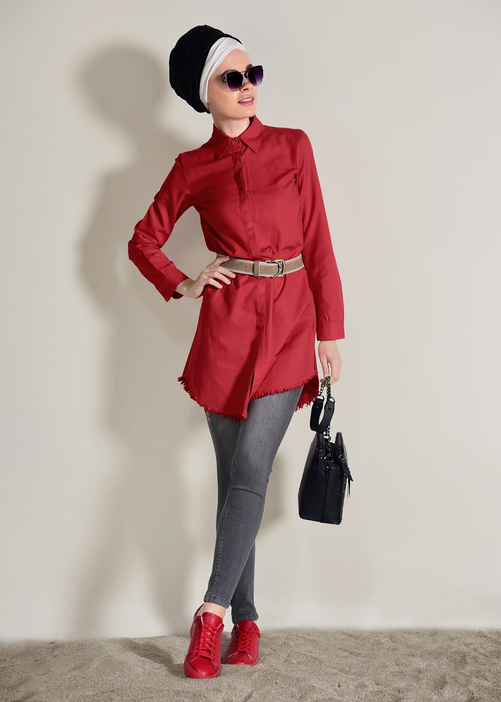 Tesettür giyim GRİ NAKIŞ DETAYLI DENİM PANTOLON 6528 