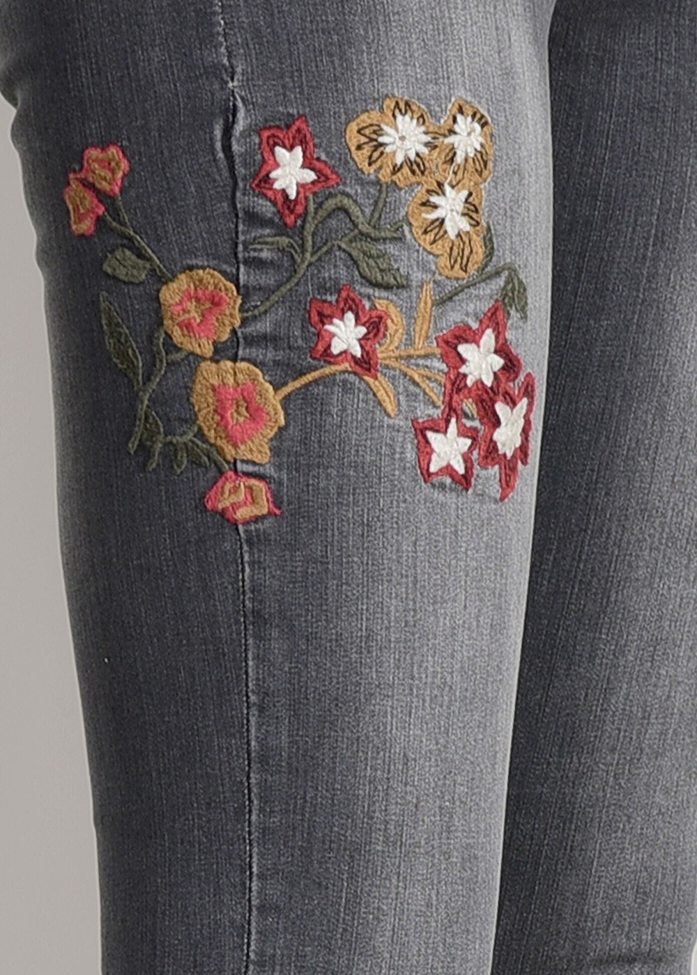 Tesettür giyim GRİ NAKIŞ DETAYLI DENİM PANTOLON 6528 