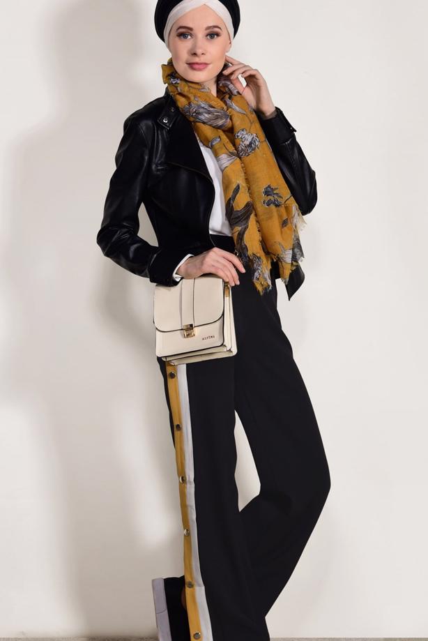 Tesettür giyim  YANLARI ÇITÇITLI LİKRALI PANTOLON 6557 - TRENDTESETTÜR