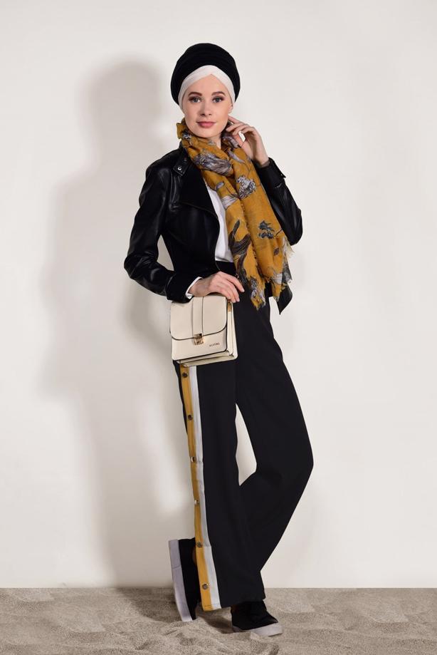 Tesettür giyim  YANLARI ÇITÇITLI LİKRALI PANTOLON 6557 - TRENDTESETTÜR