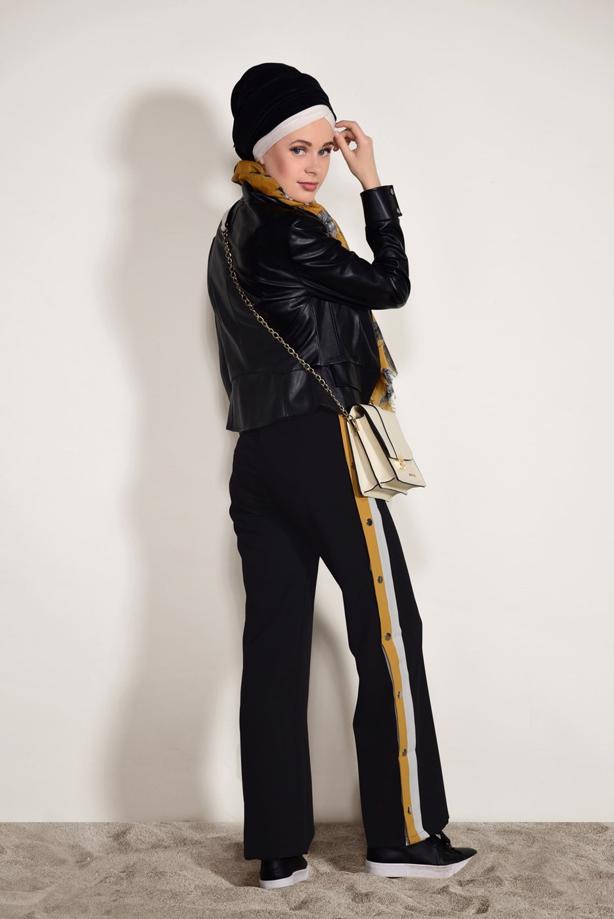 Tesettür giyim  YANLARI ÇITÇITLI LİKRALI PANTOLON 6557 - TRENDTESETTÜR