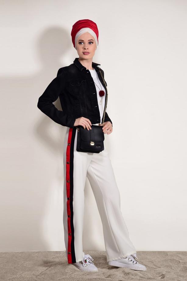 Tesettür giyim  YANLARI ÇITÇITLI LİKRALI PANTOLON 6557 - TRENDTESETTÜR