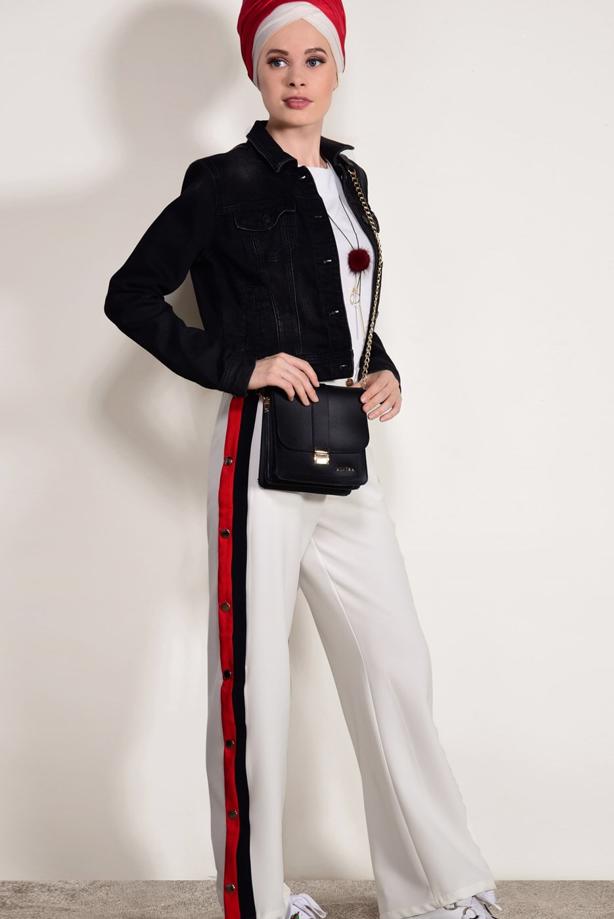 Tesettür giyim  YANLARI ÇITÇITLI LİKRALI PANTOLON 6557 - TRENDTESETTÜR