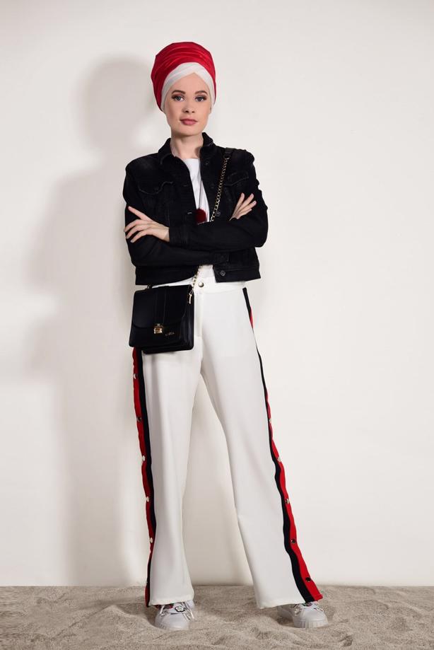 Tesettür giyim  YANLARI ÇITÇITLI LİKRALI PANTOLON 6557 - TRENDTESETTÜR